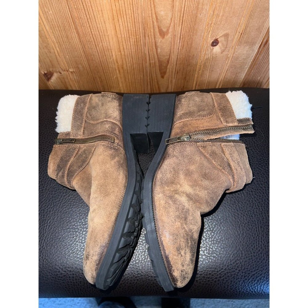 UGG Benson II Brown Leather Side Zip Wool Lined Ankle Boots Women’s Size 8 - Picture 9 of 14
